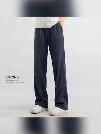 #百搭裤子 #男生穿搭 #面料舒适透气 #透气舒适 #速干裤 Entong秋季深蓝色休闲直筒裤运动裤男生卫裤垂感宽松爆款长裤子
