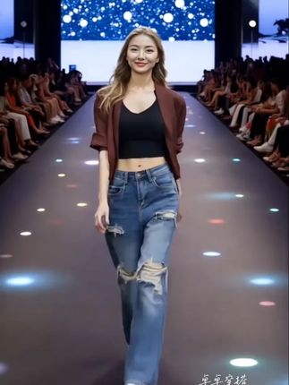 艾塔莉破洞牛仔裤子女2025春季新款梨形身材阔腿裤胖mm大码弯刀裤 #牛仔裤 #破洞牛仔裤 #穿搭 #早秋穿搭 #显瘦穿搭
