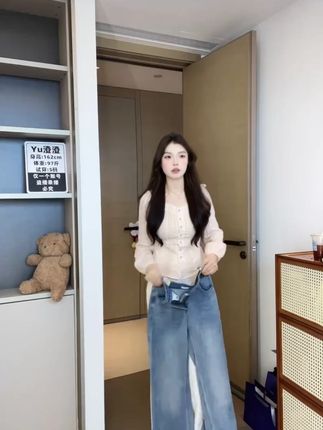韩国小众设计早秋法式方领蕾:/ 丝显瘦长袖衬衫上衣Q 951 #显瘦穿搭 #穿出高级感 #显瘦遮肉 #套装 #轻奢女装