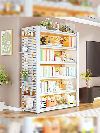 洞洞板钢制书架落地置物架家用儿童书籍收纳架客厅靠墙多层储物架#多层储物架 #好物推荐 #洞洞板钢制书架