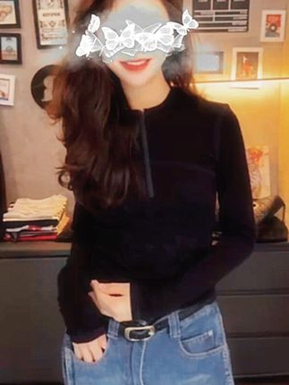 纯色正肩高弹力半拉链长袖棉T恤女修身显瘦透气舒适休闲上衣