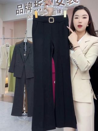 微喇裤女高腰显瘦百搭西装裤直筒垂感裤修身显腿直休闲裤子女#显高显瘦显腿长 #百搭神裤 #通勤搭配 #无限回购的宝藏单品 #被秋日氛围感穿搭拿捏了