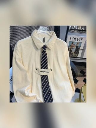 灯芯绒衬衫男长袖春秋款日系潮流学生休闲外套潮牌高级感领带 衬衣#衬衣 #衬衣穿搭 #衬衣控 #衬衣女 #衬衣外套