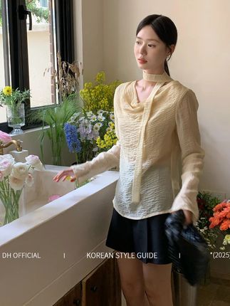 大花【一眼韩女Korean】精致温柔韩风修身黄色雪纺衫 #摆脱路人感的小个子女生穿搭 #微胖女孩夏天就要大胆穿 #韩系 #DH大花