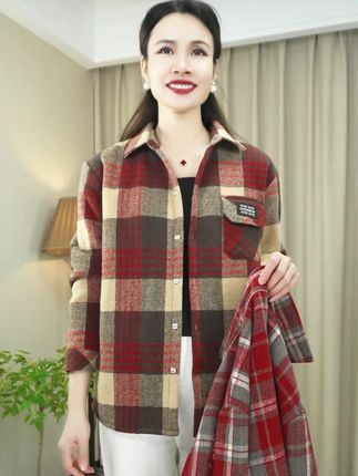 #衬衫外套女 #加绒加厚外套女 #格子衬衫外套