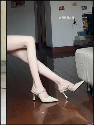 女2025春夏玛丽珍新款水钻法式气质浅口百搭绸缎尖头细跟高跟 #高跟鞋 #好鞋推荐 #御姐风细跟高跟鞋太绝了 #女鞋 #穿出高级感