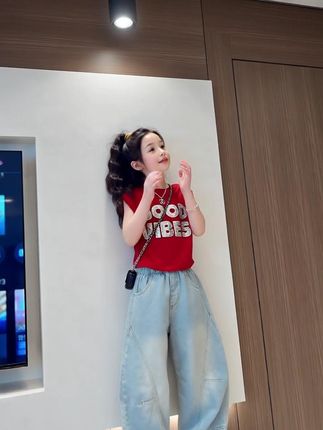 女童时尚亮片字母新款薄款儿童宽松弯刀阔腿裤夏季薄款潮#早秋松弛感穿搭 #小个子女生的夏日通勤穿搭 #早秋韩系氛围感穿搭 #用基础款玩转一周穿搭 #秋天一起做琥珀流光美女