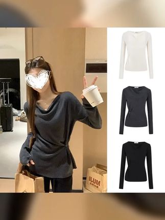 2025早秋新款法式荡领斜扣针织衫女收腰显瘦长袖气质上衣 #慵懒风穿搭 #韩系穿搭 #肉肉女孩穿搭 #苹果型穿搭 #梨形身材穿搭