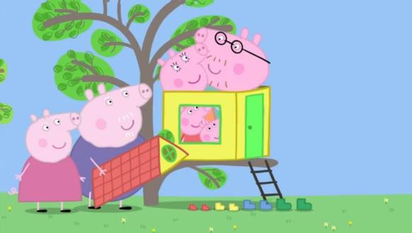 小猪佩奇一家喜欢猪爷爷做的树屋都进去享受,趣味简笔画学浪计划