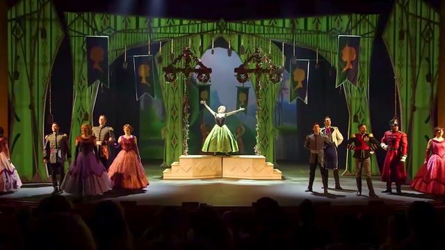 #冰雪奇缘 #音乐剧#安娜 #艾莎 #舞台剧因为加冕日的到来,安娜变得异常的兴奋,但是艾莎却显得格外沉重,两姐妹虽然在不同的地方,但是都开启了歌唱模式,其中有一共同歌唱的歌词:“For the First Time in Forever”虽然是一样的,但是两姐妹所要表达的意义是不一样的,一个是开心,一个确实恐惧。