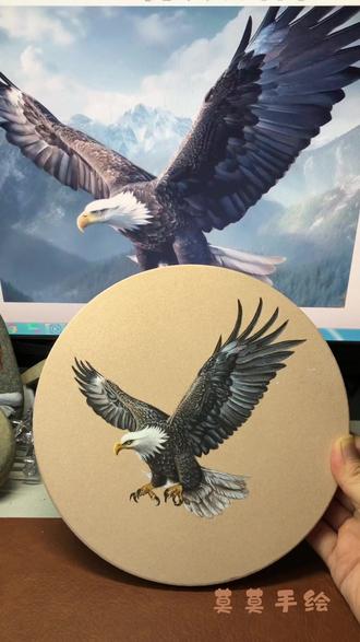 #手绘石头画 雄鹰展翅任翱翔,鹏程万里扬帆起#老鹰