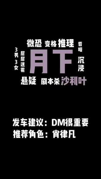 往往最诱惑的选择并非是上帝的恩惠,而是魔鬼的考验……
《月下沙利叶》#悬疑#剧本杀#创作灵感