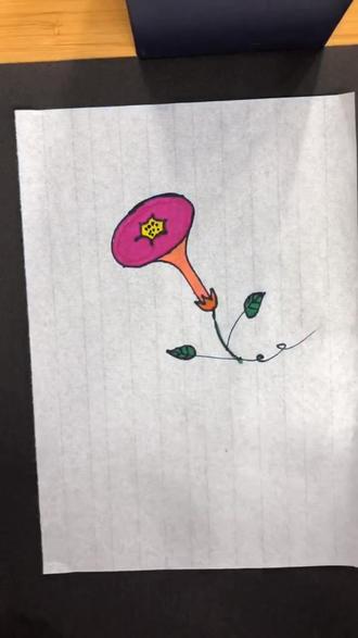 马克笔+宣纸画喇叭花,中外精粹结合!#简笔画