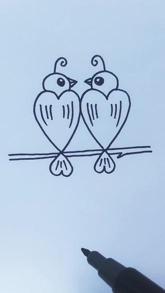 4个爱心画出相亲相爱的小鸟 #简笔画 #画画 #热门