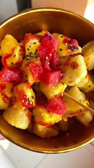 水果炸鸡摆地摊卖水果炸鸡收入翻一番水果炸鸡技术培训