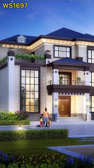 农村别墅三层复式楼设计图,外观高端大气,附上户型图,130-140平米