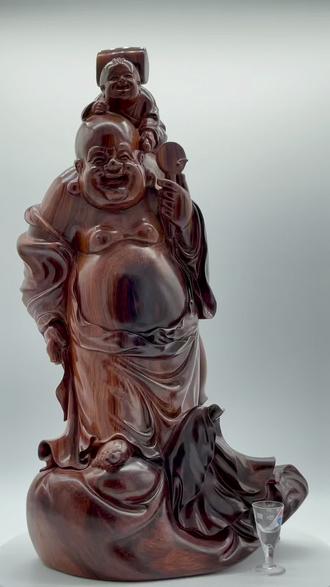 送子弥勒佛海南黄花黎木制高55cm