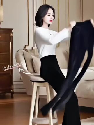 金丝绒微喇叭裤子女2025年春秋新款高腰垂感黑色显瘦休闲裤女裤#显高显瘦显腿长 #面料柔软舒适 #质量好#做个美美的小仙女