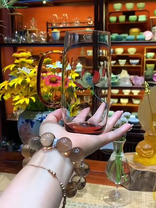 旭东好物 高档水晶玻璃雕花绿茶杯茶具#水杯#绿茶杯#泡茶杯#茶器之美 #高端茶器 #高端大气