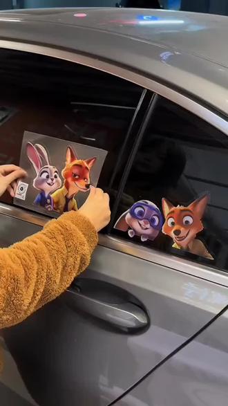 疯狂动物城朱迪尼克创意卡通汽车后车窗三角窗玻璃防水装饰贴纸#车贴 #疯狂动物城2 #好物推荐