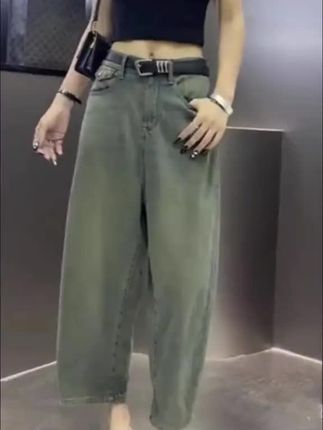 梨形身材大码胖mm阔腿宽松牛仔裤女小个子春季窄版九分弯刀香蕉裤#弯刀香蕉裤#牛仔裤搭配 #时尚潮流休闲百搭