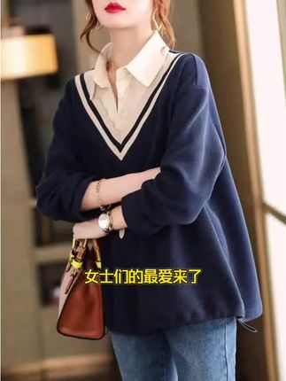 时尚假两件卫衣外套女