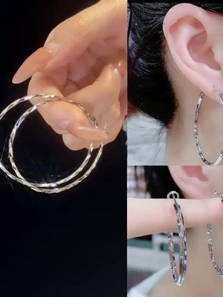 钛钢耳饰 圈圈耳环菱纹光面耳圈2024年新款不掉色欧美风夸张耳饰#耳饰 #耳圈耳环 #爆款热卖中