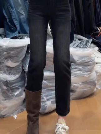 新款弹力修身直筒牛仔裤高腰显瘦百搭九分烟管裤#小个子秋冬穿搭 #显高显瘦显腿长 #烟管裤 #预制国庆出游穿搭#挑战秋日魔法氛围感穿搭