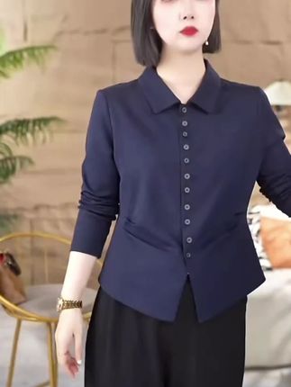 2025新开衫6扣眼秋装简约纯色收腰衬衫扣女气质百搭打底上衣衬衣#衬衣 #女装 #时尚女装 #打底衫女 #衬衣女