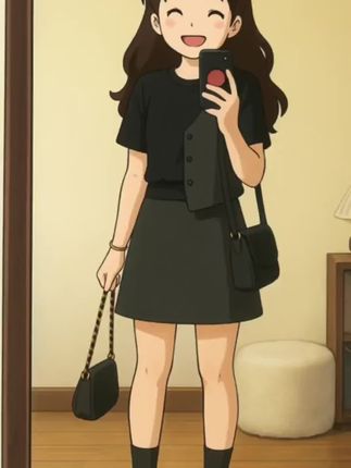 大码【芬格假日】蕾丝边不规则通勤假两件上衣+高腰半身裙两件套