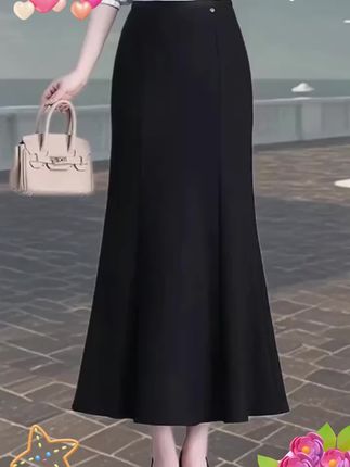 黑色鱼尾裙职业高腰2025年春季新款包臀西装半身裙显瘦长裙女裙子#长裙 #鱼尾裙#鱼尾裙套装