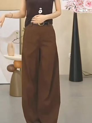 深焙棕高级感,压褶阔腿裤女,2025秋季新款,高腰显瘦,直筒裤,垂感休闲裤#直筒裤 #高腰显瘦