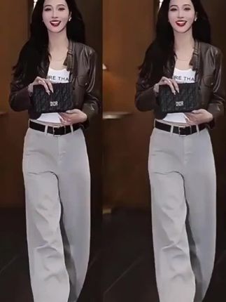春秋直筒宽松阔腿弯刀裤 #莫兰迪灰弯刀直筒牛仔裤。女2025年春秋季新款高腰宽松阔腿香蕉裤子
