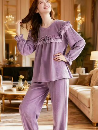 睡衣女款冬季大码秋冬高级感家居服#宅家睡衣秀 #在家也要美美哒 #睡衣家居服