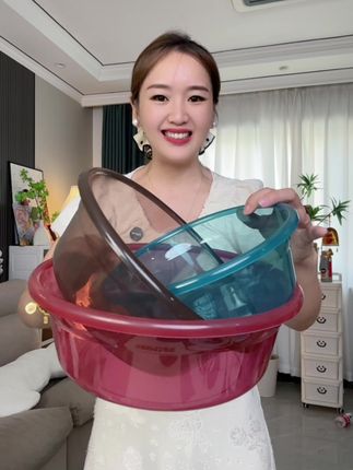 到手三个大中小加厚脸盆,加大加厚的结实好用#脸盆#盆子三件套 #洗衣盆 #超便宜超划算