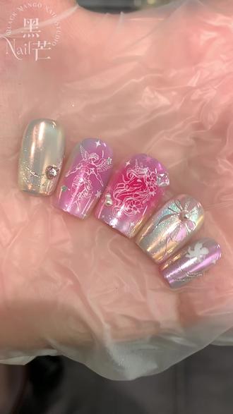 马年独角兽美甲教程~ #美甲 #美甲教程 #马年美甲 #手绘美甲#黑芒美甲