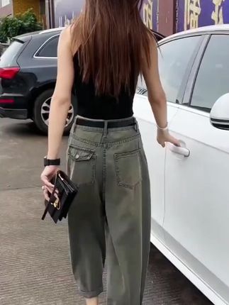 小个子九分裤香蕉裤夏季新款大码宽松梨形身材显瘦高腰弯刀阔腿裤