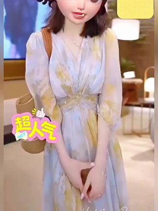 蚕丝绉夏季新款气质扎染印花连衣裙V领时尚收腰显瘦轻奢长裙A532#气质仙女裙穿搭 #旗袍时尚女装 #新疆维吾尔服装套装 #直升机图片