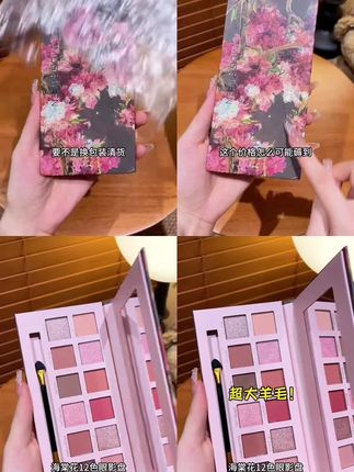 【带镜子化妆刷】十二色海棠花眼影盘油画风奶茶大地色珠光学生通 #平价彩妆 #神仙眼影盘呀 #学生党好物推荐 #美妆 #眼影盘