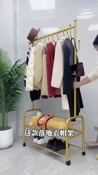 轻奢落地#衣帽架 #收纳整理 #挂衣架 ,能收纳,能挂衣服包包,可移动推到哪里都方便#家居收纳