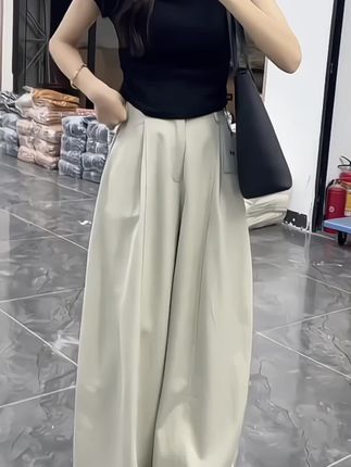 景倩妮韩系洋气松弛感弯刀休闲裤2025早秋新款高腰显瘦宽松阔腿裤#裤子 #裤子 #裤子