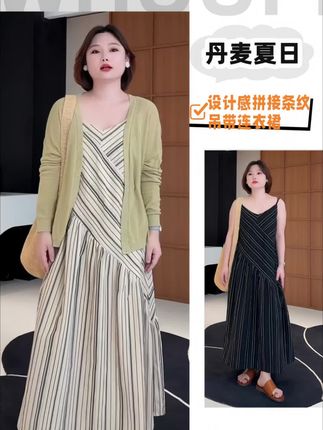【Whoopi】【丹麦夏日】设计感拼接条纹吊带连衣裙小众法式度假沙滩裙#时尚气质穿搭 #时髦穿搭 #潮流穿搭休闲风 #拼接条纹连衣裙#洋气减龄吊带裙