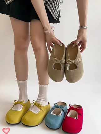 韩版百搭蝴蝶结厚底增高外穿女2025春季新款包头半拖鞋镂空勃肯鞋 #勃肯半拖鞋 #百搭包头半拖 #增高半托 #好鞋推荐