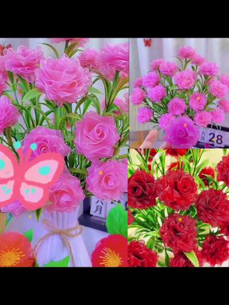 【买2单送剪刀】4cm雪纱带52朵多头玫瑰花材料包手工DIY制作材料#我的手工作品