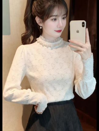 #半高领蕾丝打底衫 #甜美减龄#柔软亲肤#秋冬叠穿搭配