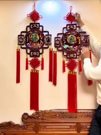 #无限回购的宝藏单品 2025新款仿玉雕桃木中国结挂件大号客厅玄关乔迁背景墙春节装饰