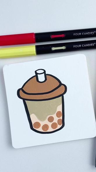 挑战100天成为绘画博主|奶茶 #四颗糖丙烯马克笔 #奶茶 #丙烯马克笔 #简笔画 #表情包