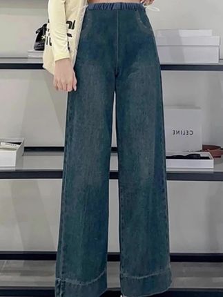孕妇春秋牛仔裤韩版抽绳直筒裤宽松外穿夏阔腿裤秋冬加绒显瘦休闲