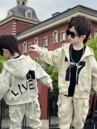 儿童套装春秋季新款韩版帅气时髦洋气休闲男童中小童运动连帽外套#儿童套装
