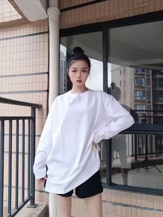 春秋必备!韩版百搭白色女款长袖圆领开叉打底T恤 #百搭打底衫 #女士内搭好物 #女士长袖T恤 #开叉中长T恤 #女款打底衫